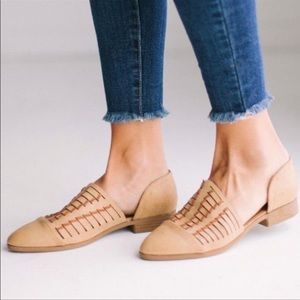 Qupid Tuxedo Camel Open Shank Strappy Booties